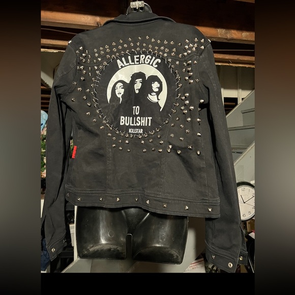 TRIPP/KILLSTAR BLK DENIM JACKET W/KILLSTAR GIRLZ “ALLERGIC TO BULLSH$T ON BACK - Picture 4 of 6